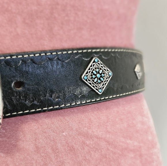Brighton black leather belt with turquoise and silver accents. Size Medium - Picture 4 of 10